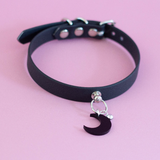 Vegan Black Biothane Collar with Moon